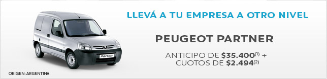 LLEVÁ TU EMPRESA A OTRO NIVEL - PEUGEOT PARTNER - ANTICIPO DE $35.400(1) + CUOTOS DE $2.494(2)